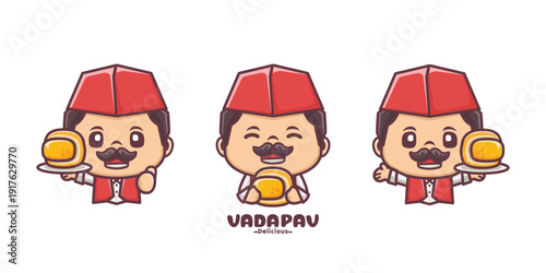 cute male chef cartoon with vada pav