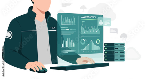 Business Analyst Working on Cloud Analytics Data Dashboard
