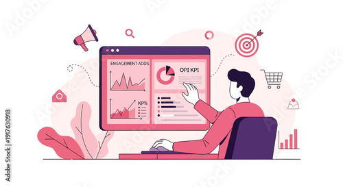 Business analyst working on digital dashboard with charts and KPIs