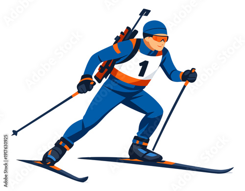 Graphic illustration of a biathlete depicting skiing in action for winter sports competition