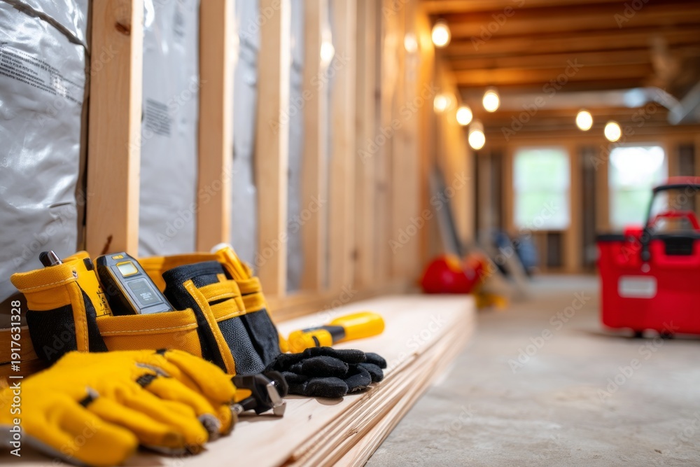Fototapeta premium Detailed Guide to Finishing a Basement: Tools and Insulation Process Overview