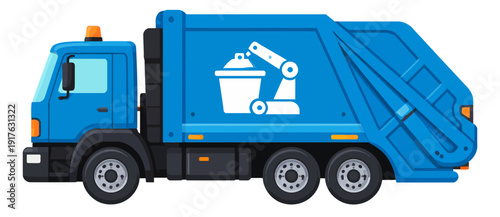 Modern flat design illustration of a garbage truck depicting waste collection for urban services