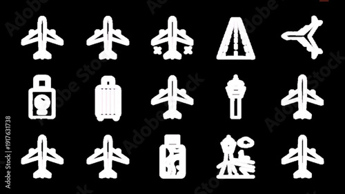 Air travel icons for business and leisure on black background
