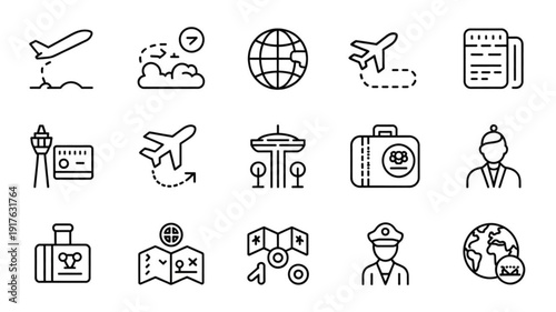 Travel and transportation icons for modern travel planning