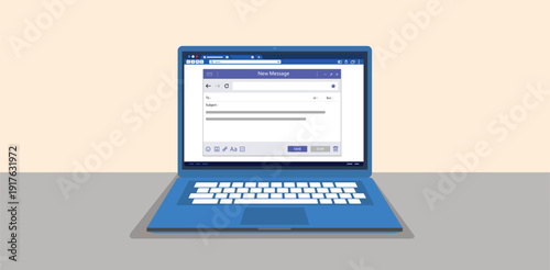Laptop with email page open desktop Modern website email page on the screen laptop. Site form for send message online