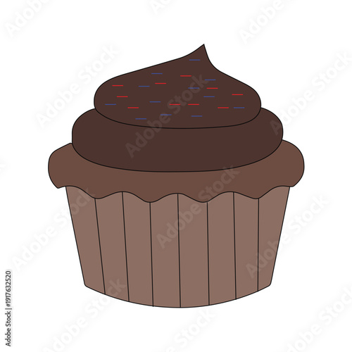 Chocolate Cupcake Cartoon Vector with Cream Frosting