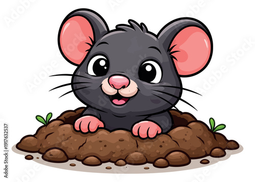 Cute cartoon illustration of a mouse depicting it peeking from a hole for children's design