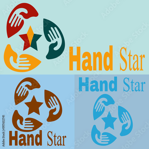 hand and star icons over blue background. colorful design. vector illustration,Hand Star Community Care Logo Design