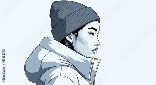 Stylish Young Woman in Winter Attire Looking Thoughtful.
