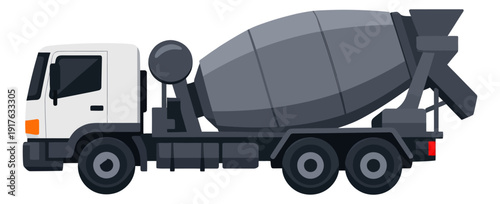 Flat design illustration of a concrete mixer truck depicting a heavy construction vehicle for building projects