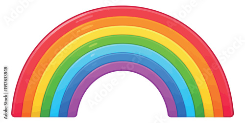 Glossy cartoon illustration of a rainbow depicting a colorful arch for weather, hope, or celebration concepts