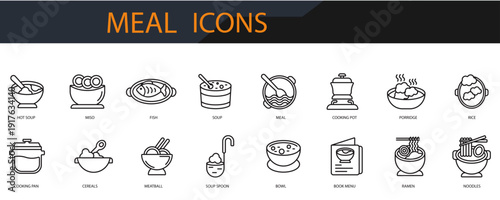 soup meal icons set minimalist flat style design, soup meal Vector illustration on white background