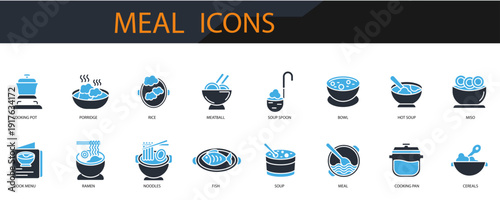 soup meal icons set minimalist flat style design, soup meal Vector illustration on white background