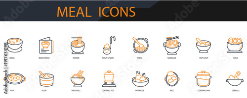 soup meal icons set minimalist flat style design, soup meal Vector illustration on white background
