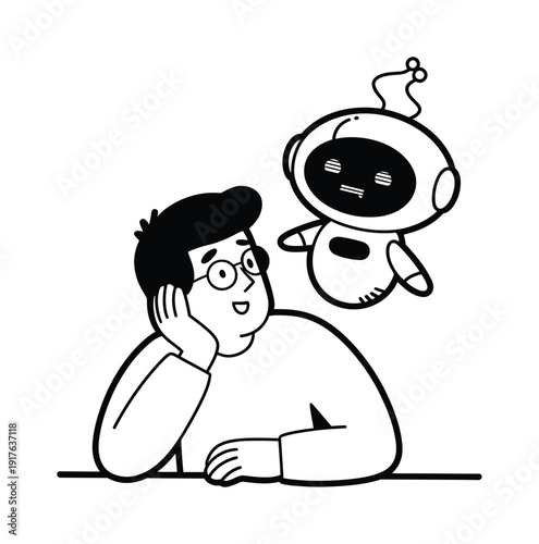 A person and a friendly robot interacting, symbolizing technology and human connection