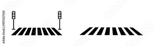 Pedestrian crossing with traffic light and person silhouette. Zebra crossings with traffic lights on white background. Crosswalk lines. pedestrian crossing icon. zebra crossing. vector illustration