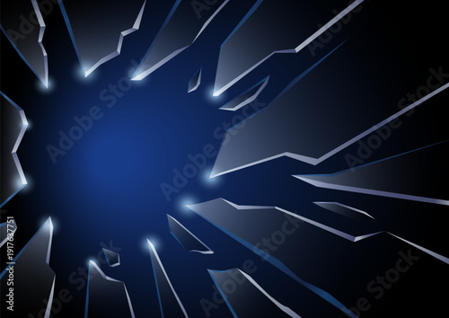 Broken glass on black background with light reflections. Abstract Background.