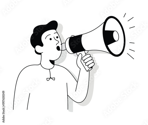 Person shouting into a megaphone, announcing something important