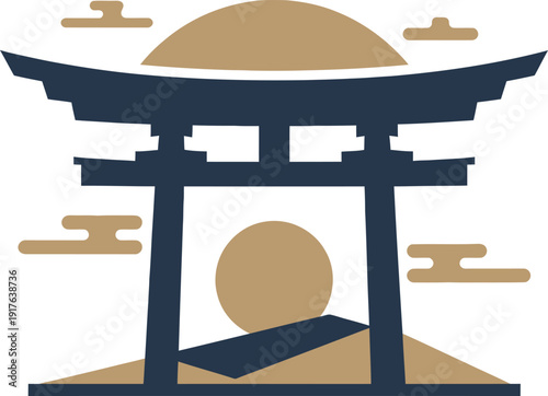 Traditional shinto shrine torii gate japan vector illustration cultural religion symbol asian architecture design art.