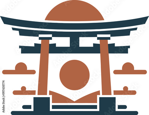 Traditional japanese shinto shrine torii gate vector illustration symbolizing spiritual culture religion history heritage architecture japan.