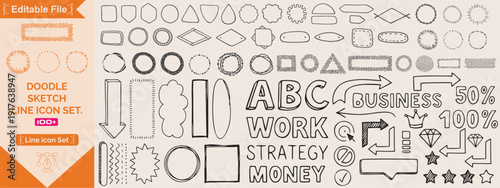 Question exclamation mark, underline and hearts, Star and Marker Brush, artistic lines and strokes. Collection of icons and signs Why. Hand drawn Doodle sketch. Abstract Chaotic grunge Elements.