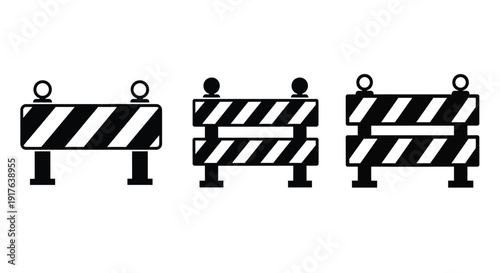Black and white road barrier icons in a repeating pattern silhouette