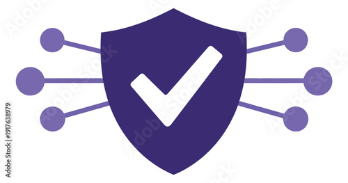 Modern graphic illustration of a security shield with network connections depicting data protection and verification for cybersecurity