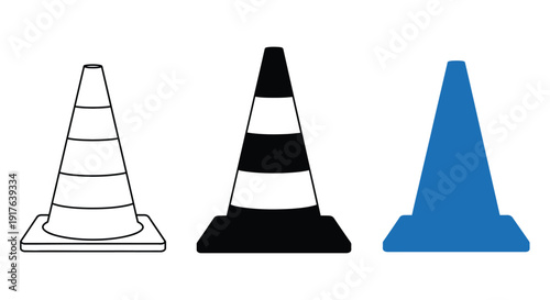 Three traffic cones in varying styles a striking silhouette