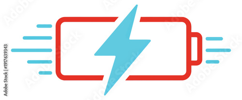 Modern line art illustration of a battery icon depicting fast charging for technology applications