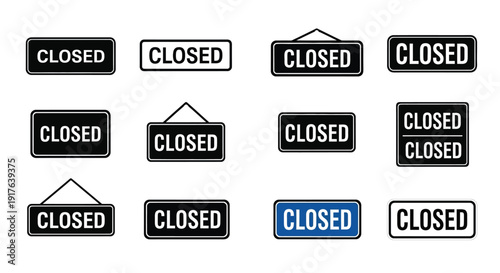Multiple closed sign illustrations in a rectangular silhouette