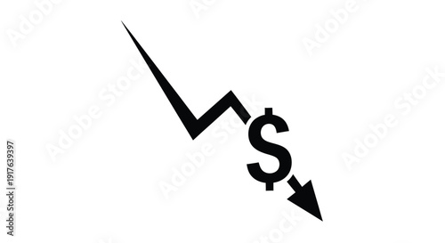 Falling arrow with dollar sign a financial decline silhouette