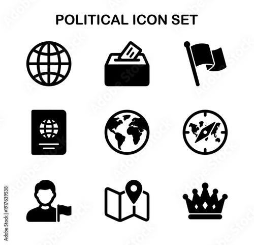 Simple Solid Political Election Element Icon Set Design for Presentation