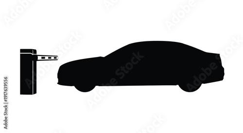 A black silhouette of a car passing a toll booth