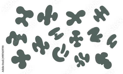 Collection of abstract shapes in various forms and designs on a plain background