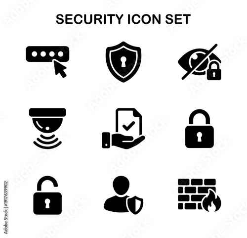 Glyph Black Security System Icon Set Representing Protection Elements