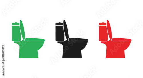 Three colorful toilet designs presented as a striking silhouette