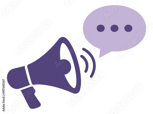 Modern graphic illustration of a megaphone and speech bubble depicting communication and announcement for marketing campaigns