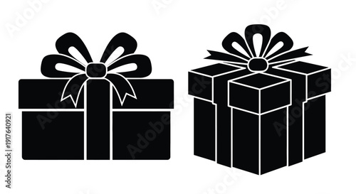 Two gift boxes with bows a striking black silhouette