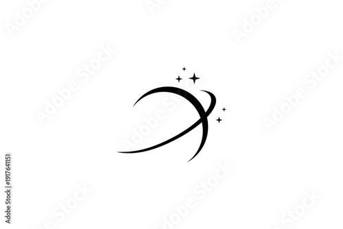 Planet orbit space logo with stars in flat design style