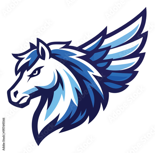 Dynamic illustration of a pegasus depicting a powerful head for sports team branding