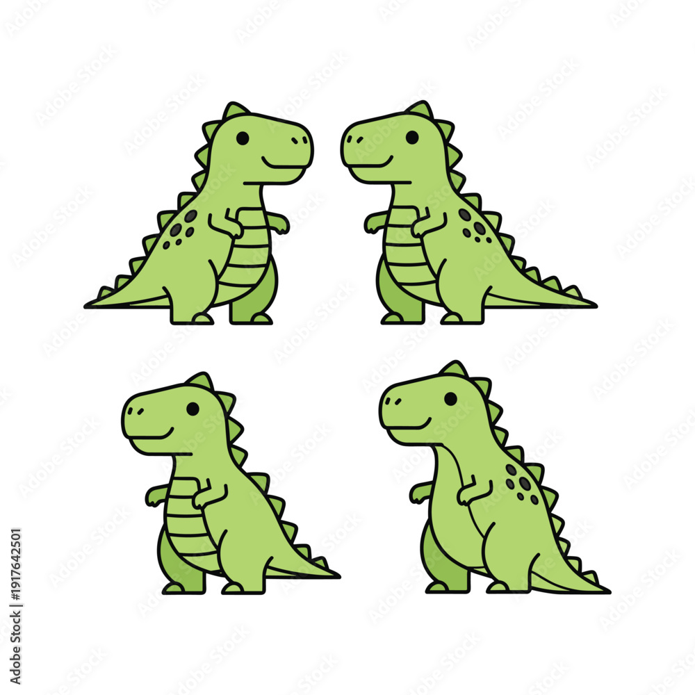 Naklejka premium Cute cartoon dinosaurs dancing together in various poses with copy space