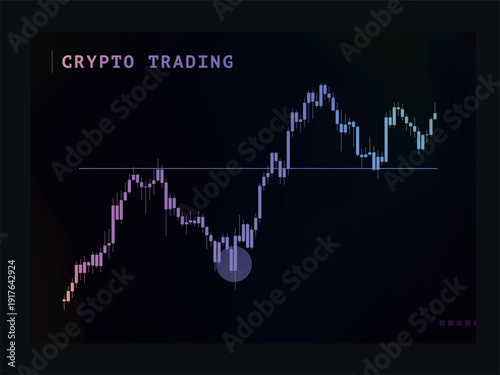 Chart with candlesticks, breakout bullish trend for trading stocks, crypto. Vector illustration for investing. Creative style for infographic, interface, presentation, web page, banner