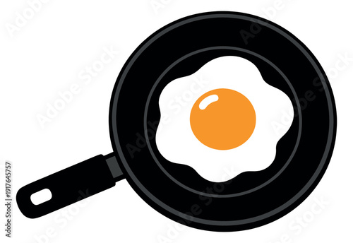 Graphic illustration of a fried egg in a frying pan depicting breakfast cooking for food and kitchen concepts