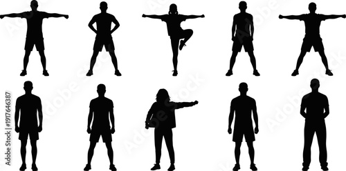 Ice Hockey Player Silhouette Set, Athletes Skating and Hitting Puck with Stick, Flat Vector Art