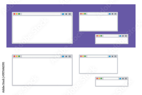 Flat design browser window set featuring blank screens for web design presentations