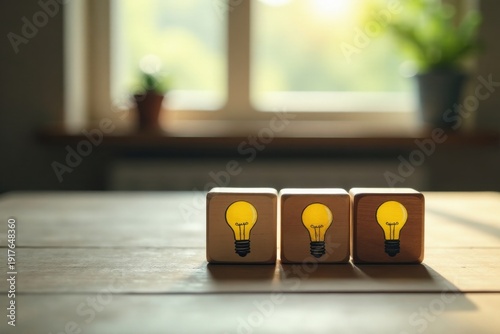 Illuminating Ideas A Conceptual Representation of Innovative Thinking and Creative Problem-Solving Through the Use of Simple Wooden Cubes Featuring Light Bulb Illustrations