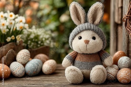 Wallpaper Mural Cute Easter bunny in spring meadow. Generative AI Torontodigital.ca