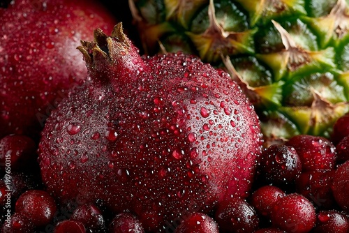 Wallpaper Mural Juicy mixed fruit close up with dew. Generative AI Torontodigital.ca