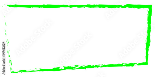 Vibrant green grunge textured rectangular frame with a rough brushstroke border, a versatile graphic element for contemporary design projects and creative visual concepts