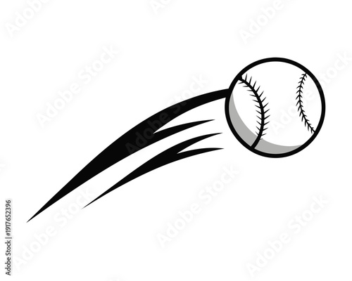 Baseball flying motion trail silhouette vector illustration isolated on white background
